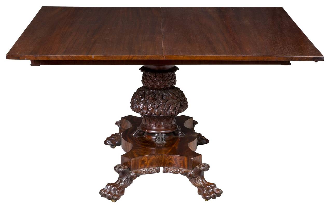 Federal Monumental Pedestal Classical Mahogany Dining Room Table, Philadelphia