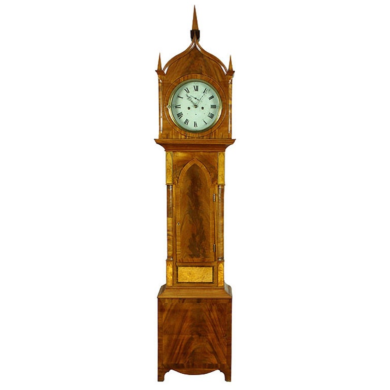 Gothic Mahogany Burl and Rosewood Tall Case Clock For Sale