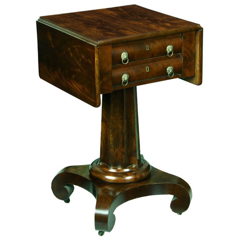 Gothic 2-drawer Worktable, Fluted Column 
Scroll Feet