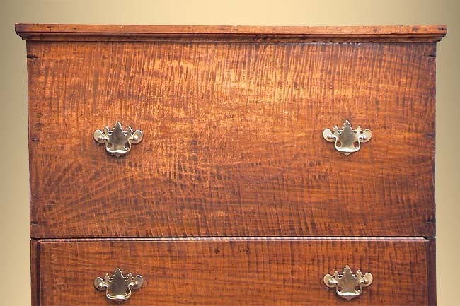 Exceptional Tiger Maple Blanket Chest with Two Drawers, NE 1