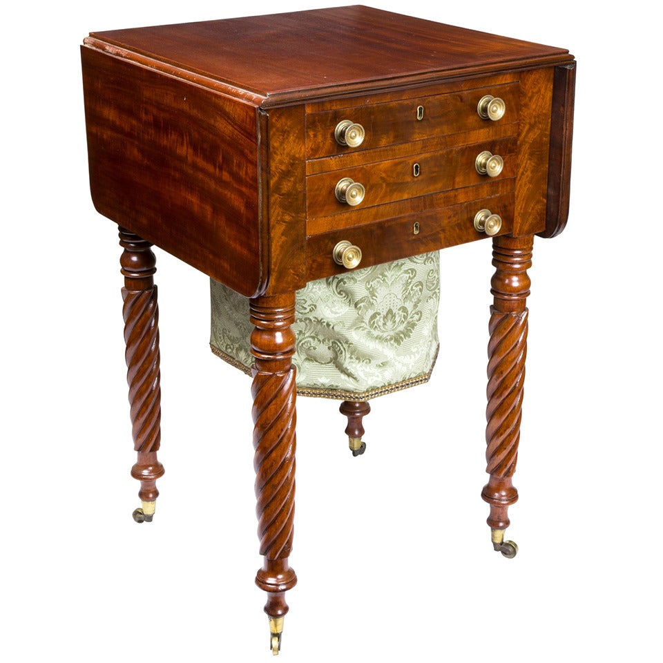 Classical Mahogany Three-Drawer Work Table, Probably New York, circa 1830 For Sale