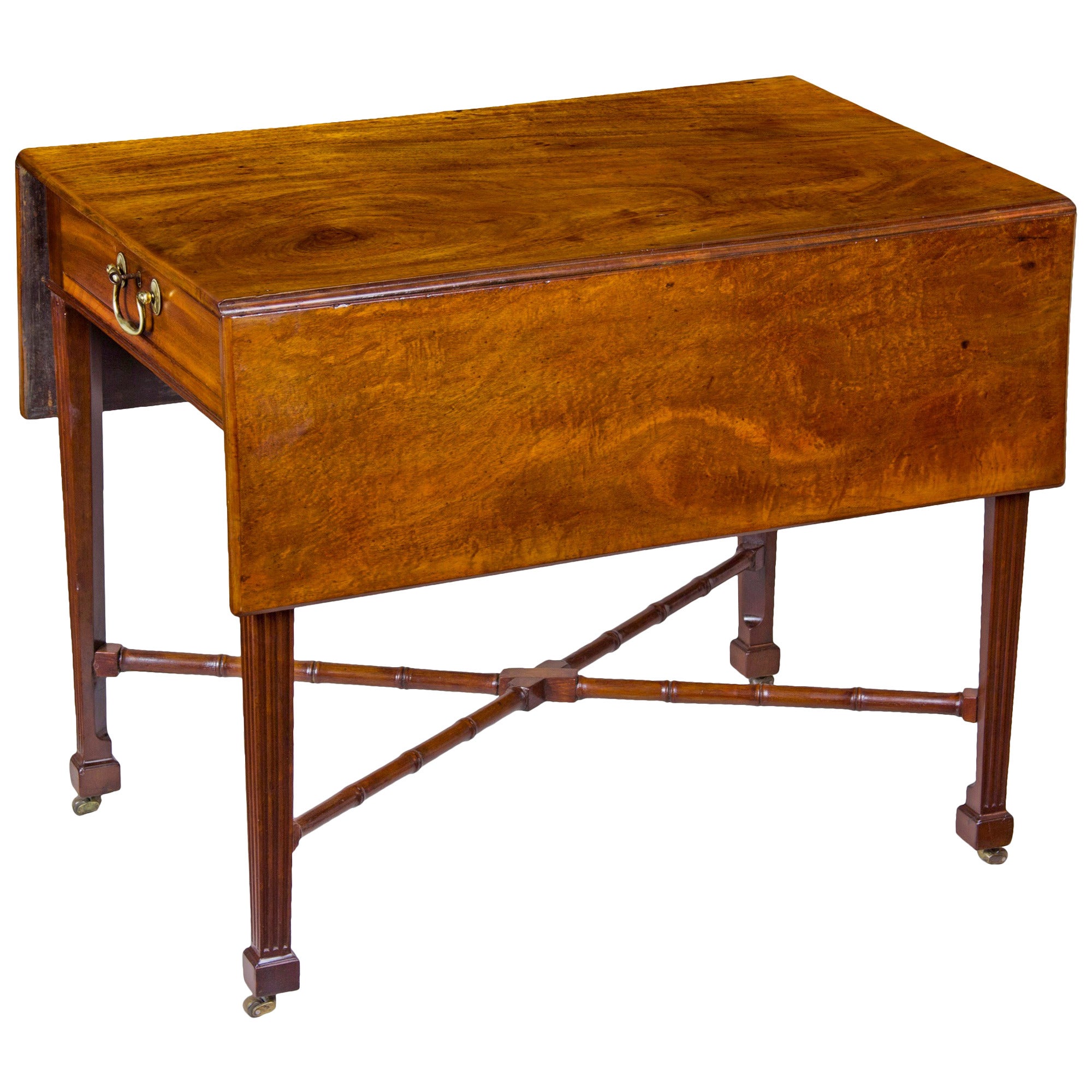 Mahogany Pembroke Table with Carved Bamboo Stretchers, circa 1800 For Sale