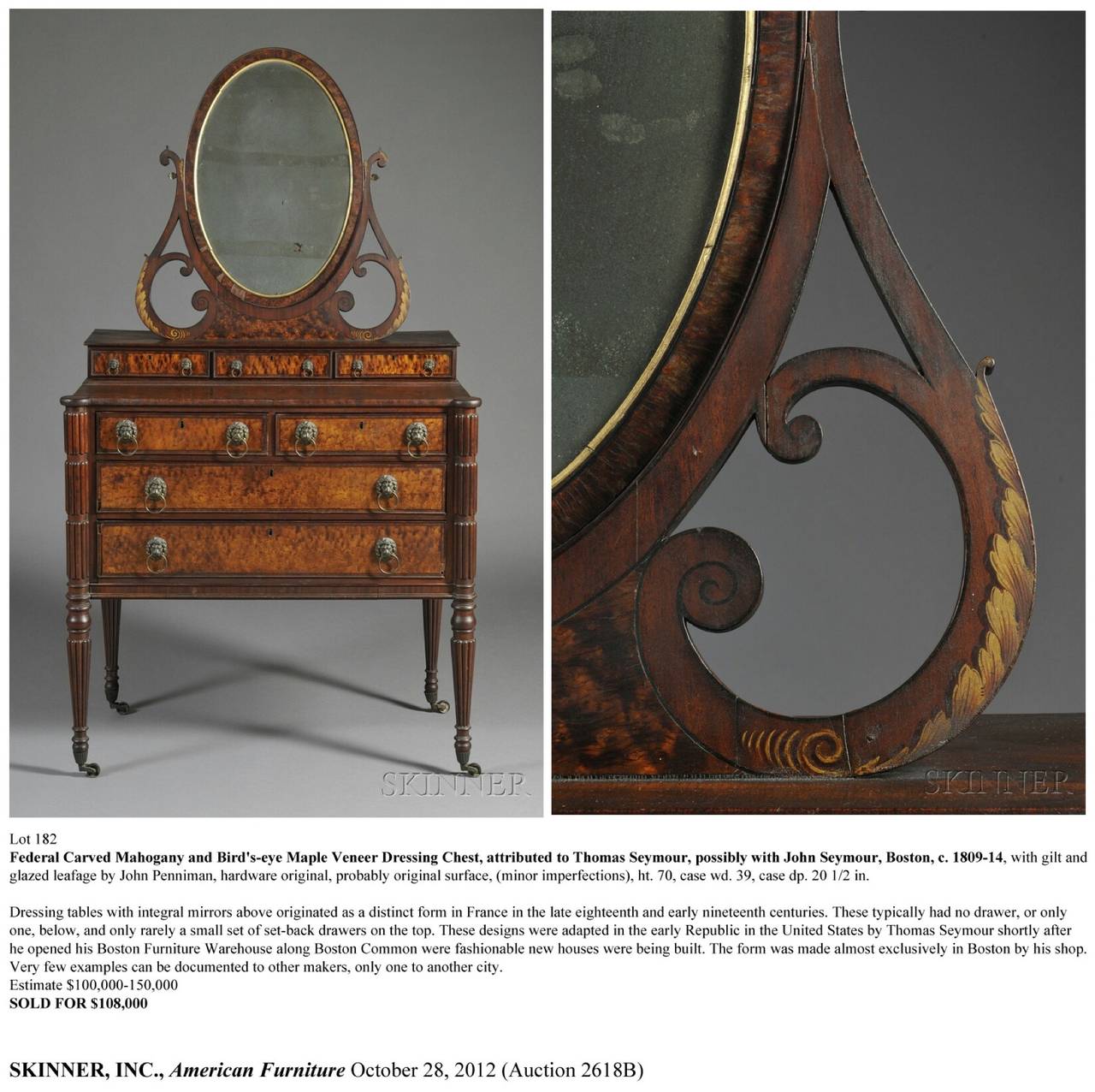 Federal Sheraton Bird's-Eye Dressing Table, Thomas Seymour, Boston, circa 1810 For Sale 3