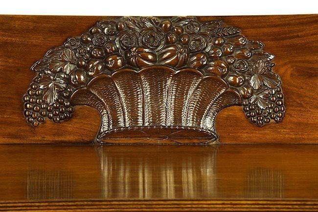 American Classical Carved Mahogany Sideboard with Basket of Fruit Detail, Salem For Sale