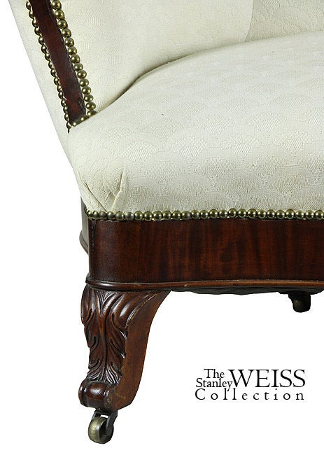 English Early Diminutive Victorian Mahogany Upholstered Sofa For Sale