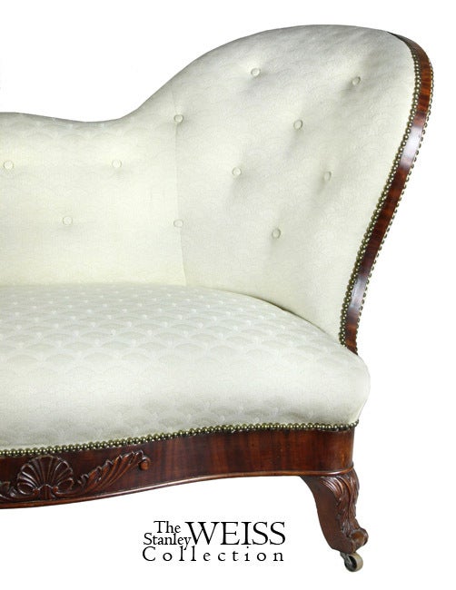 19th Century Early Diminutive Victorian Mahogany Upholstered Sofa For Sale