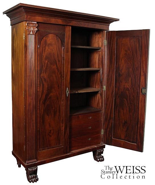 19th Century Monumental Neoclassical Mahogany Linen Press, Southern For Sale