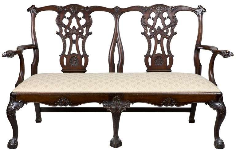 George III Style Carved Mahogany Settee with Ram’s Head Arms 3