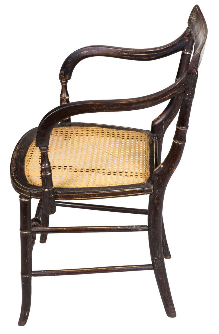 19th Century Set of Six Classical Rosewood and Gilt Painted Lyre Chairs, circa 1810, England