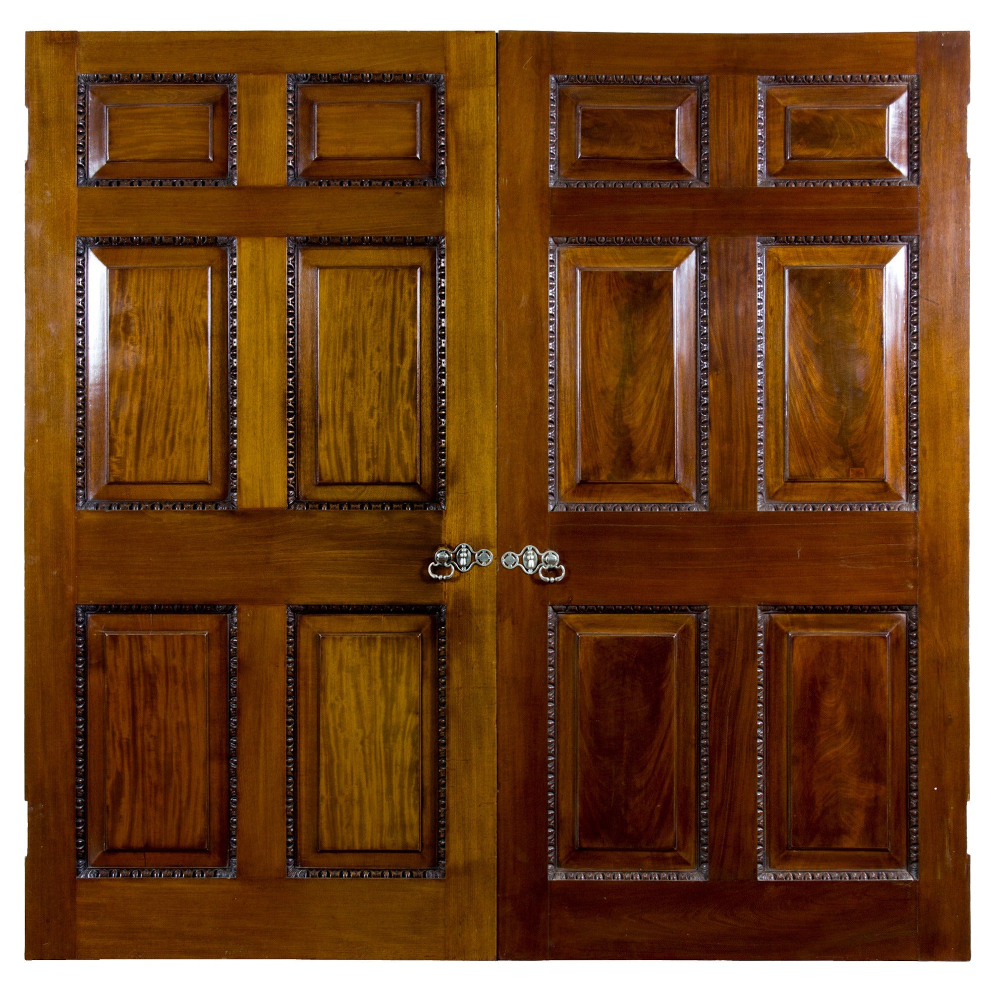 Mahogany Chippendale Interior Doors with Original Paktong Hardware For Sale