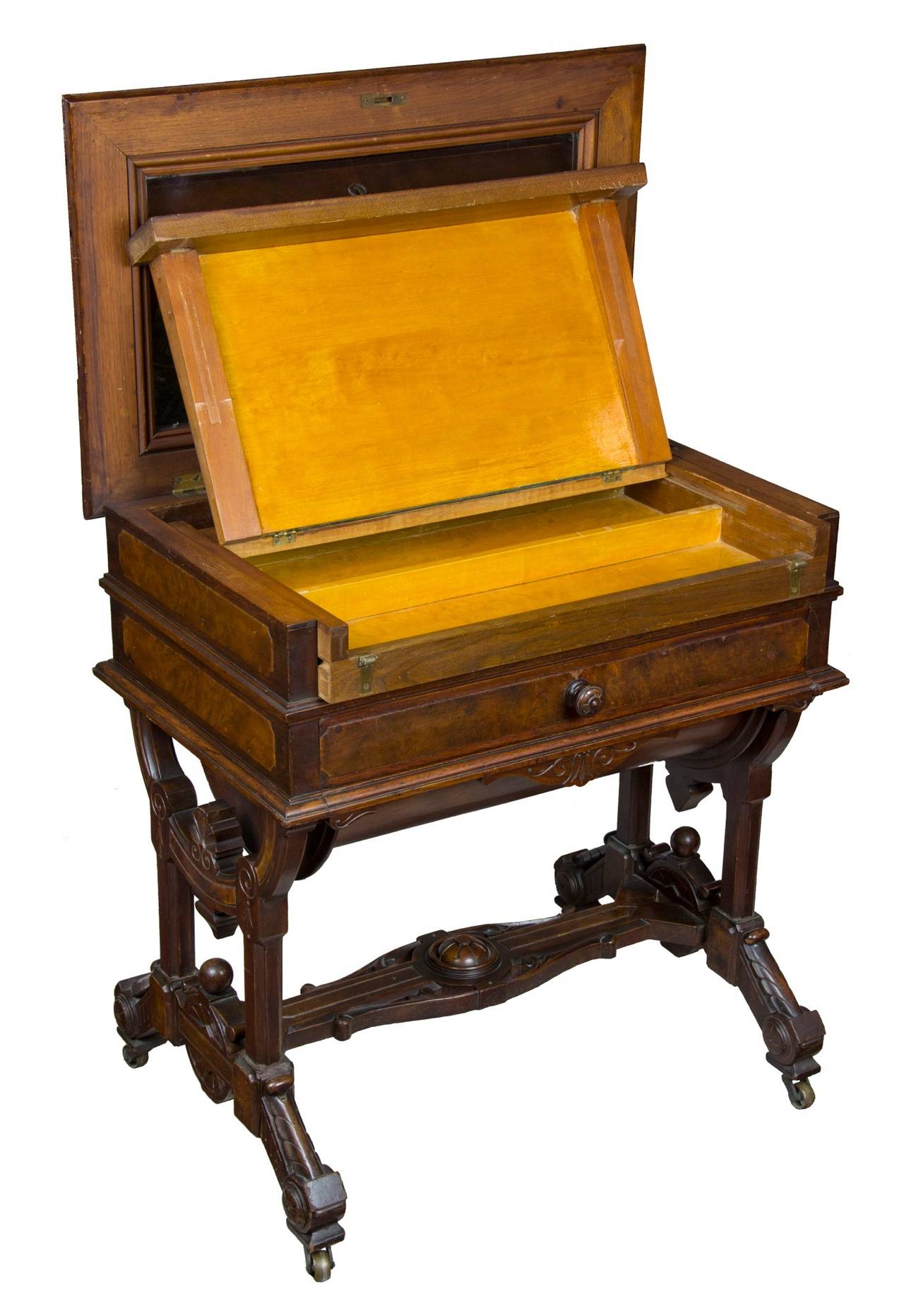 Renaissance Revival Renaissance Walnut Dressing Table Labeled George Hess, Patented, 1876, New York For Sale