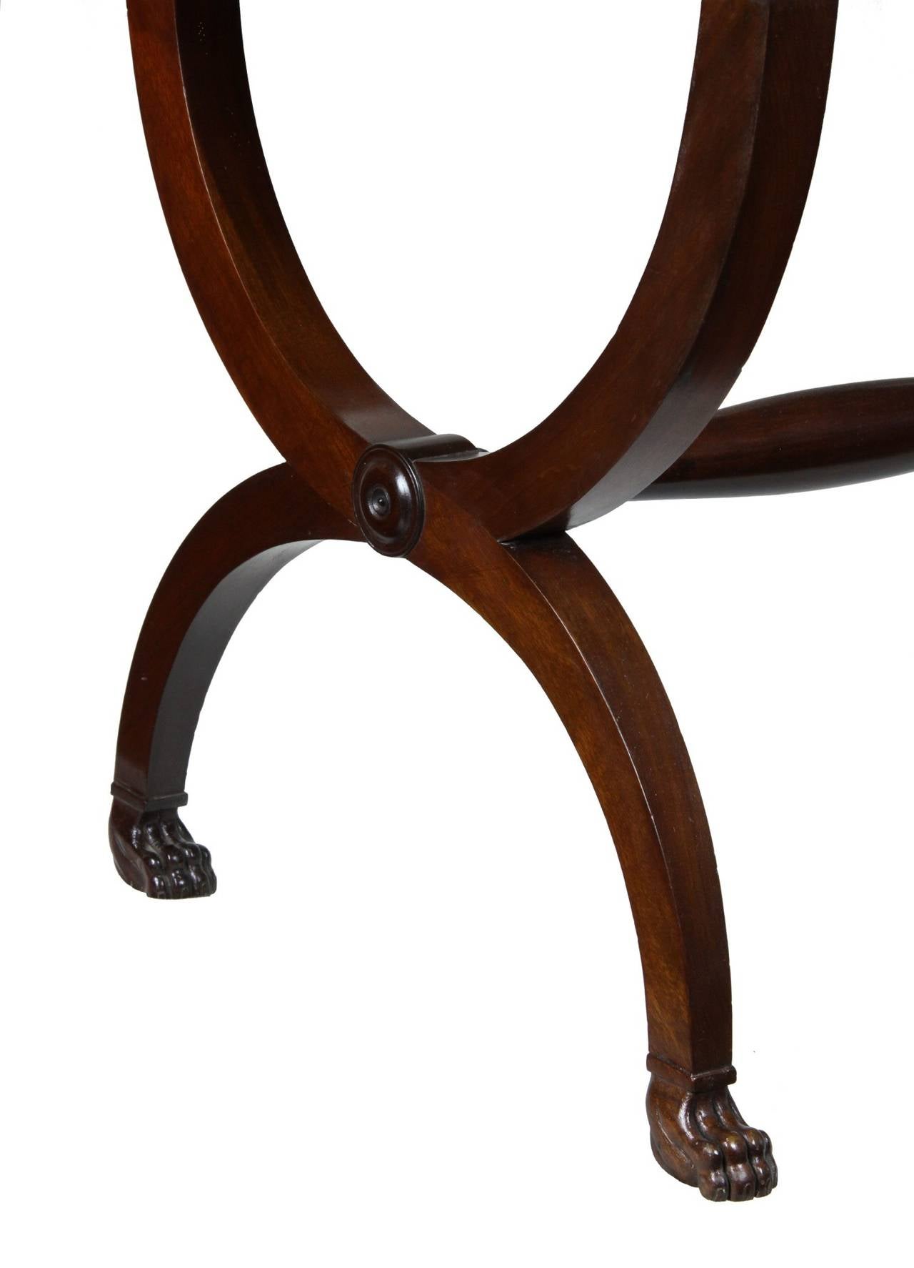 Mahogany Dressing or Serving Table with Curule Base and Carved Paw Feet, New York