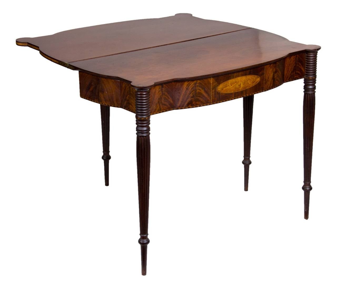 American Federal Sheraton Inlaid Card Table, Portsmouth, MA, circa 1805-1810 For Sale