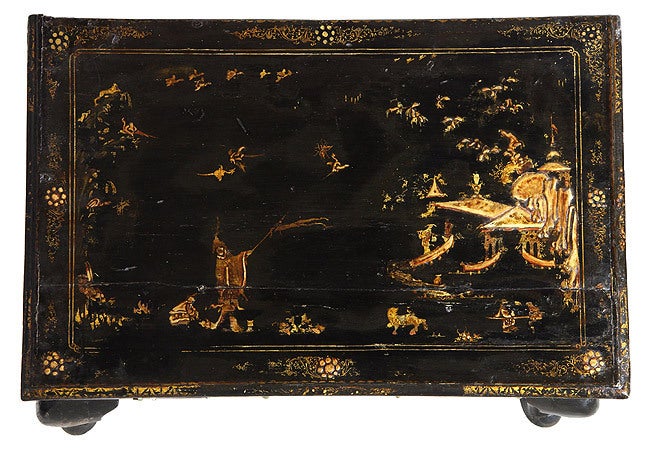 Black Lacquer Queen Anne Japanned/chinoiserie Dressing Table