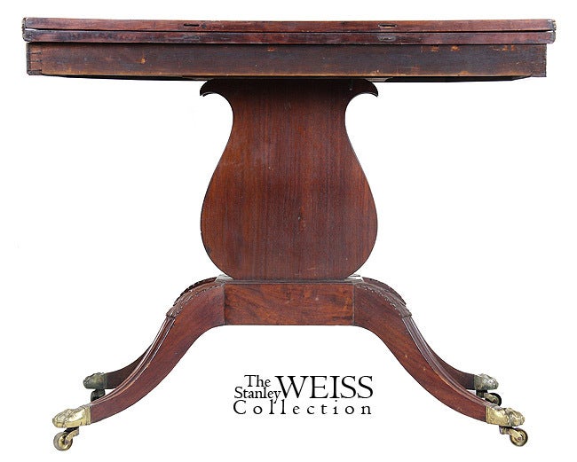 American Classical Carved Mahogany Card Table with Oversized Lyre, Philadelphia For Sale