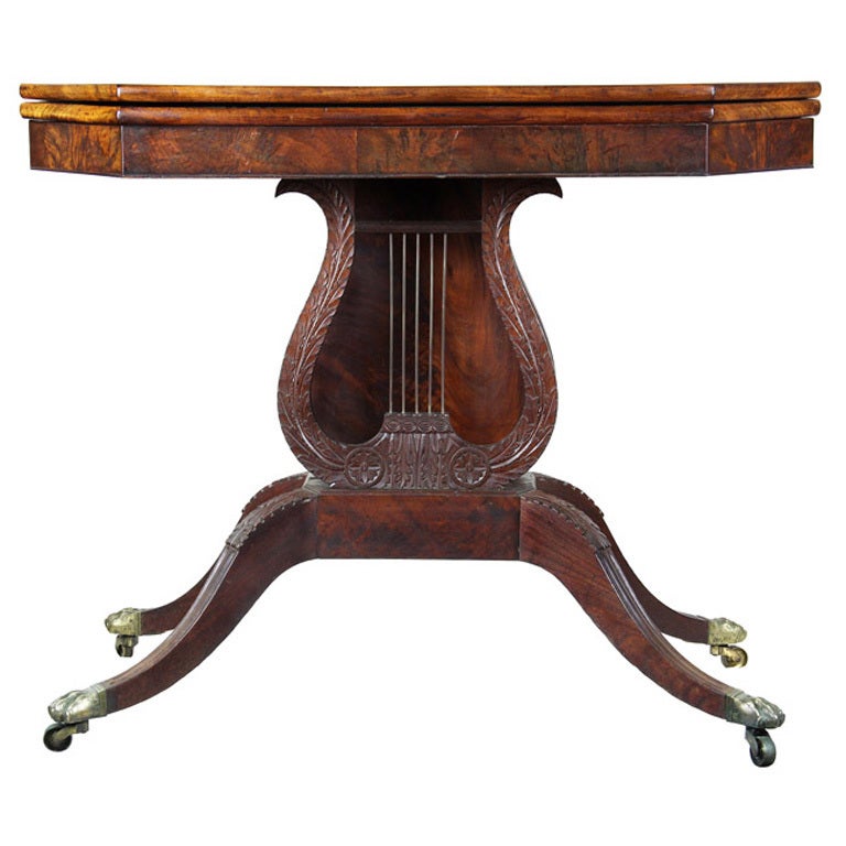 Carved Mahogany Card Table with Oversized Lyre, Philadelphia For Sale