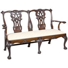 George III Style Carved Mahogany Settee with Ram’s Head Arms 3
