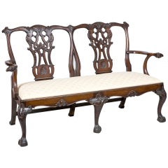 George III Style Carved Mahogany Settee with Ram’s Head Arms