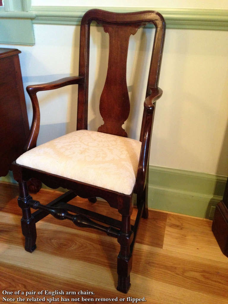 Cane William and Mary Tall Back Cherry Armchair, CT, Possibly Colchester For Sale