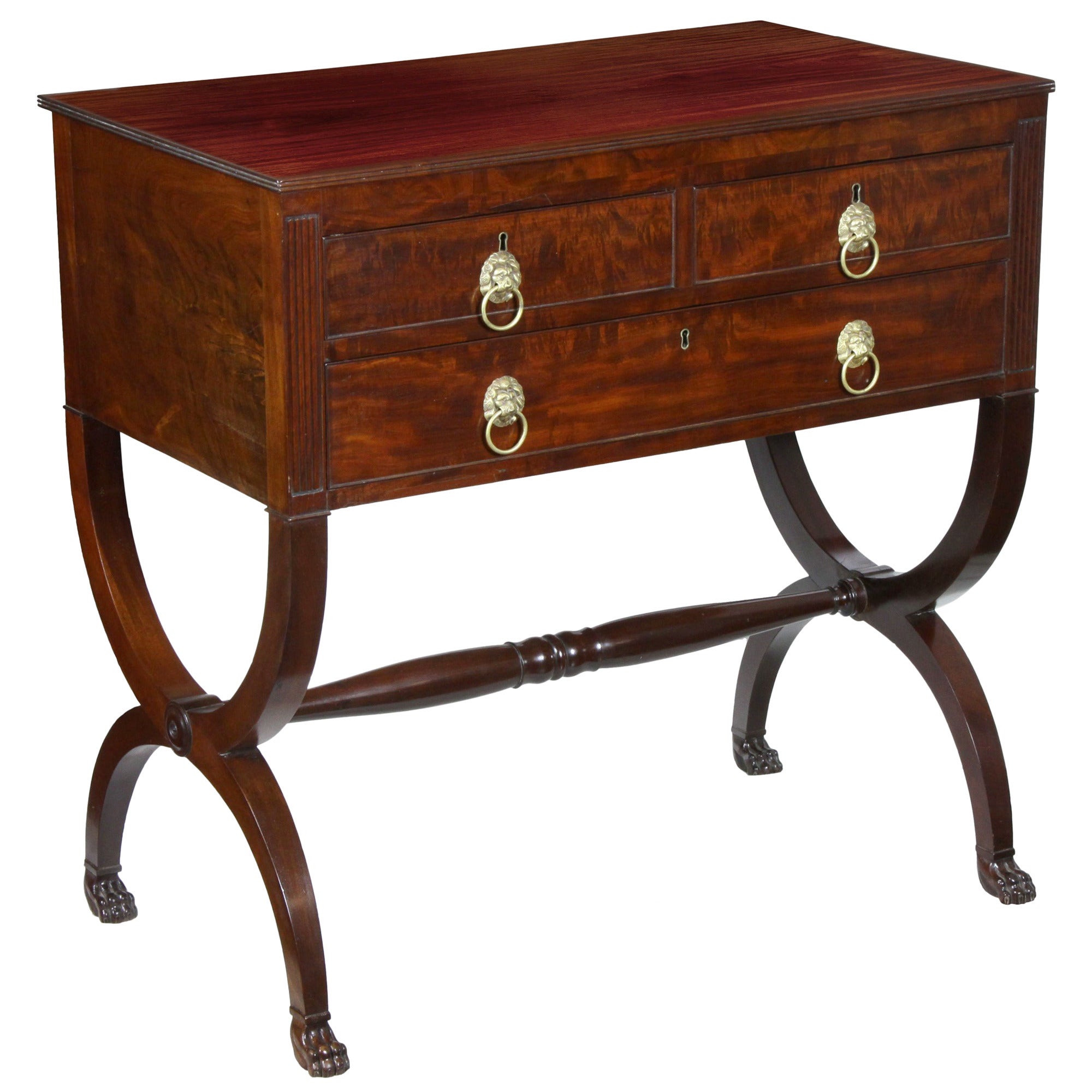 Dressing or Serving Table with Curule Base and Carved Paw Feet, New York