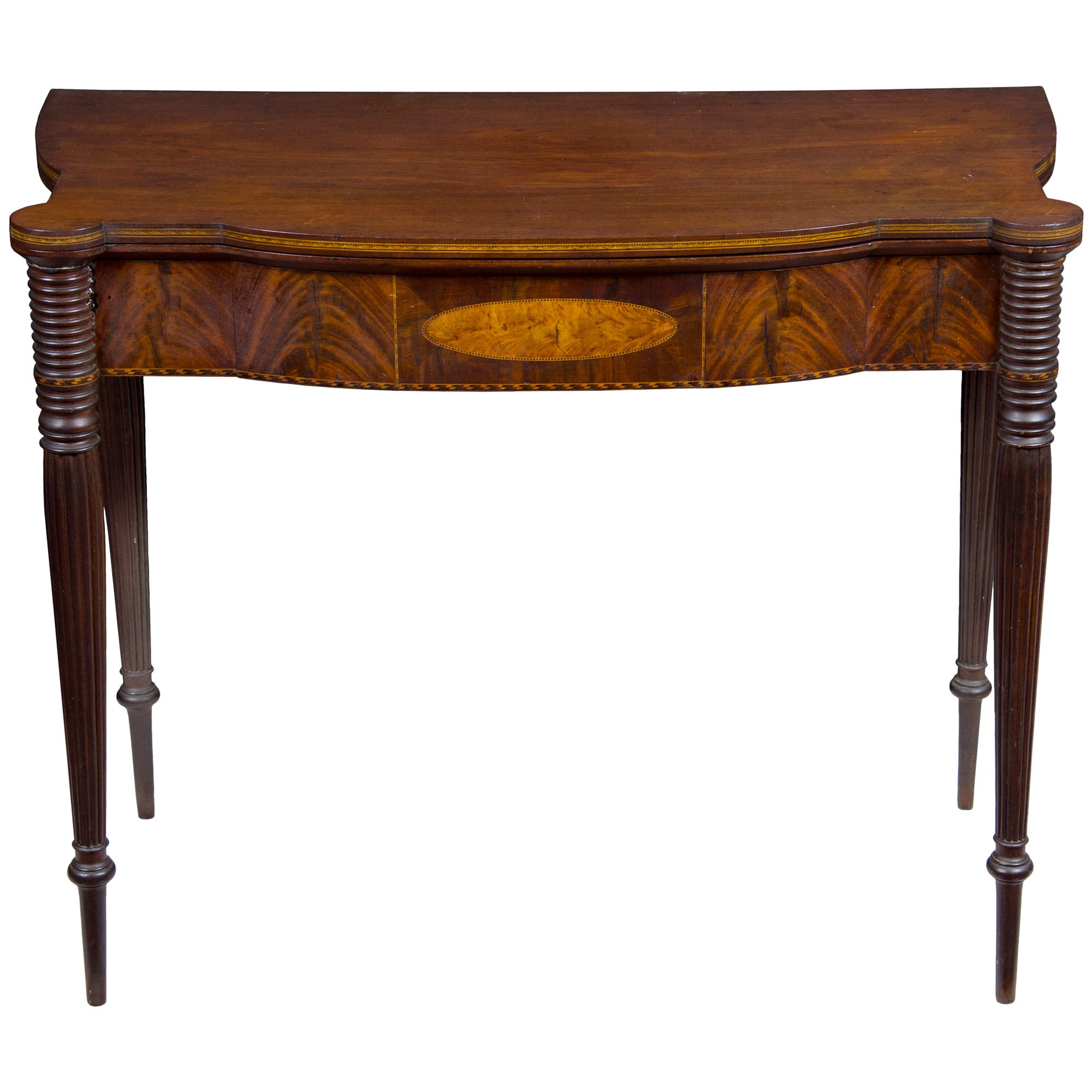 Federal Sheraton Inlaid Card Table, Portsmouth, MA, circa 1805-1810 For Sale