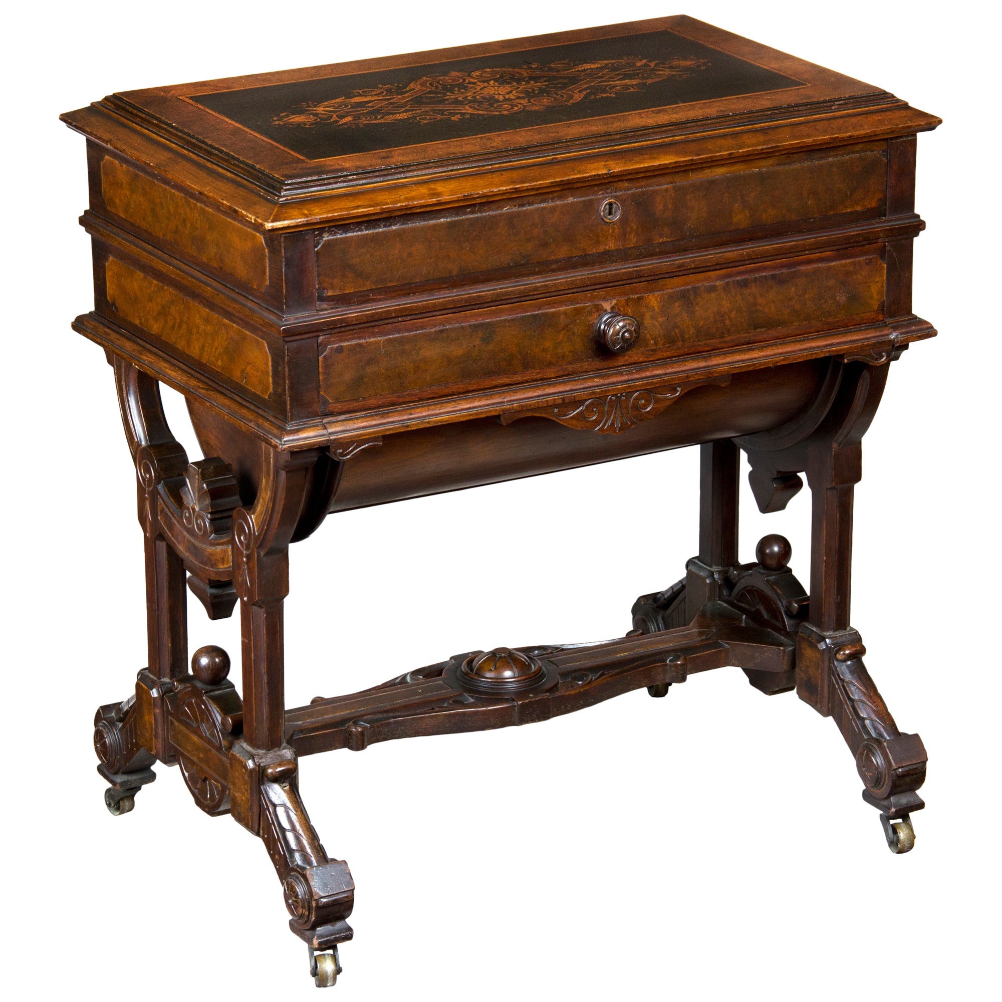 Renaissance Walnut Dressing Table Labeled George Hess, Patented, 1876, New York For Sale