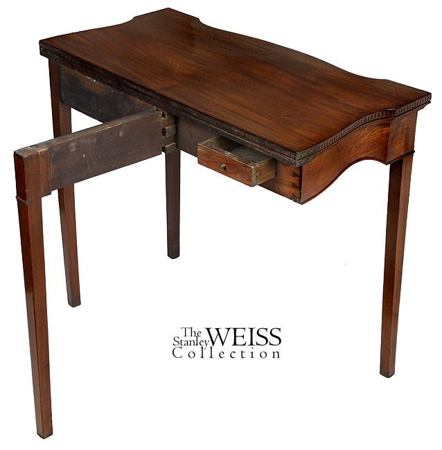 18th Century and Earlier Chippendale Serpentine Card Table, Hidden Drawer, Newport