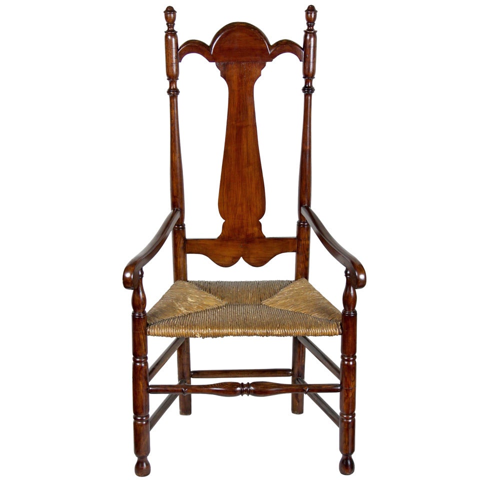 William and Mary Tall Back Cherry Armchair, CT, Possibly Colchester For Sale