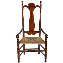 Antique William and Mary Tall Back Cherry Armchair, CT, Possibly Colchester