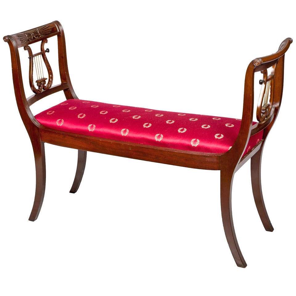 Fine Carved Lyre Mahogany Window Seat, NY, Earnest Hagen, circa 1885 For Sale
