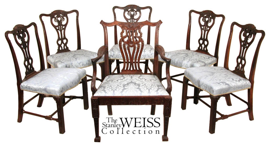 Set of Five Large Chippendale Side or Dining Room Chairs For Sale 2