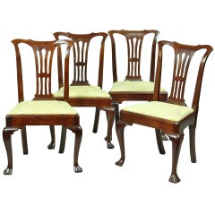 Set of Four Mahogany Queen Anne Side Chairs, circa 1740-1760