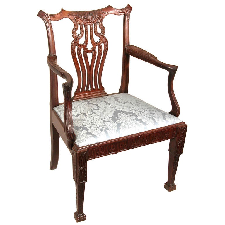 Finely Carved Mahogany Chippendale Armchair For Sale