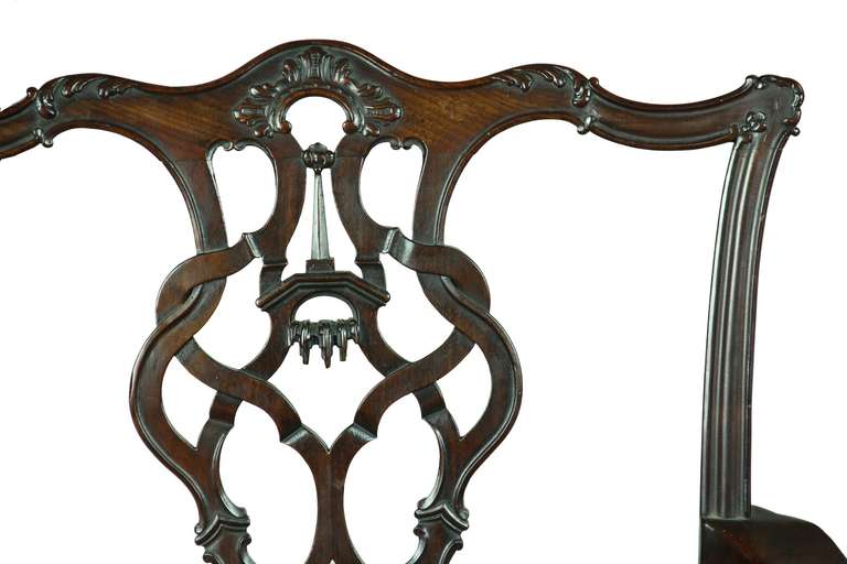 English Chippendale Armchair with Elaborate Splat and Icicle Carving, England For Sale
