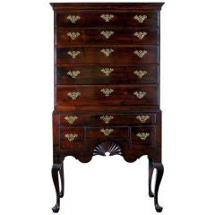 Antique Queen Anne Highboy with Carved Shell, Newport, Museum Deaccession