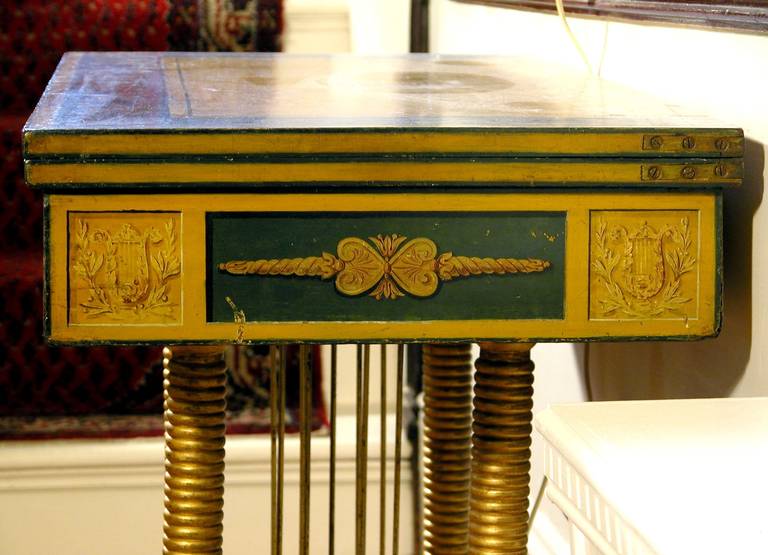 American Classical Gilt and Paint Decorated Games Table, Maryland, circa 1815 For Sale