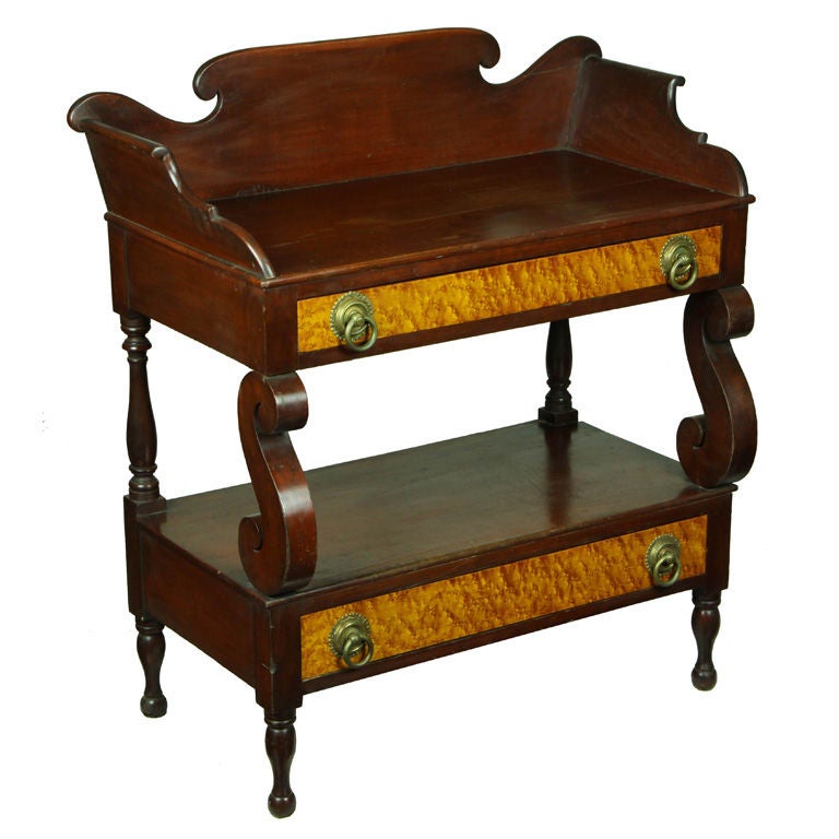 Cherry / Bird's Eye Maple Washstand w/ Scroll Supports, New Eng.