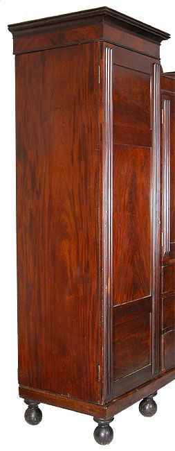 American Carved and Reeded Mahogany Winged Wardrobe, Baltimore, circa 1830