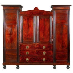 Carved and Reeded Mahogany Winged Wardrobe, Baltimore, circa 1830