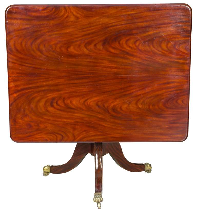 Striped Ribbon Mahogany Regency Pedestal Breakfast Table, England, circa 1820