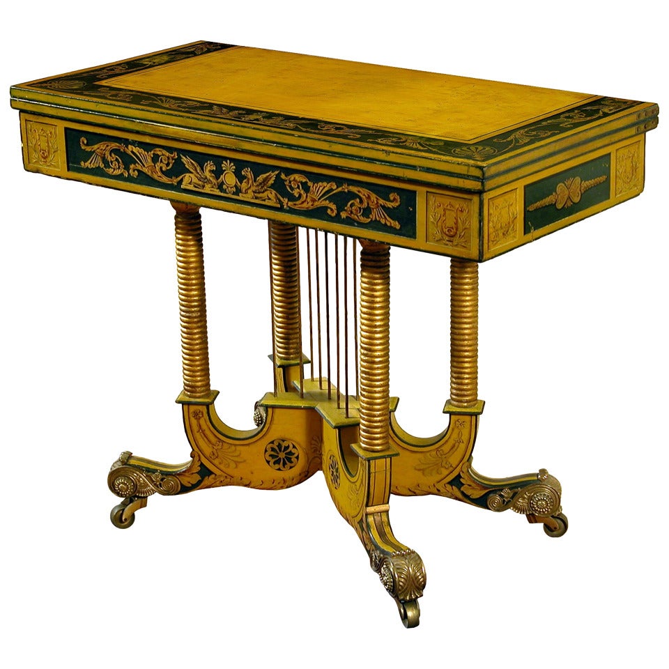 Classical Gilt and Paint Decorated Games Table, Maryland, circa 1815 For Sale