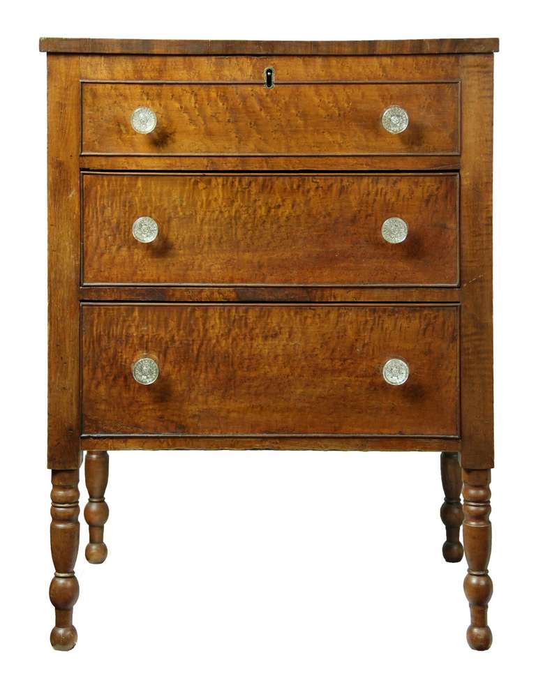 This is a very rare form that may or may not have been used for sugar. Sugar chests come with a lift top as a defining aspect. Possibly one or two drawers below, and this is an extremely well developed model. We posit the attribution as to location