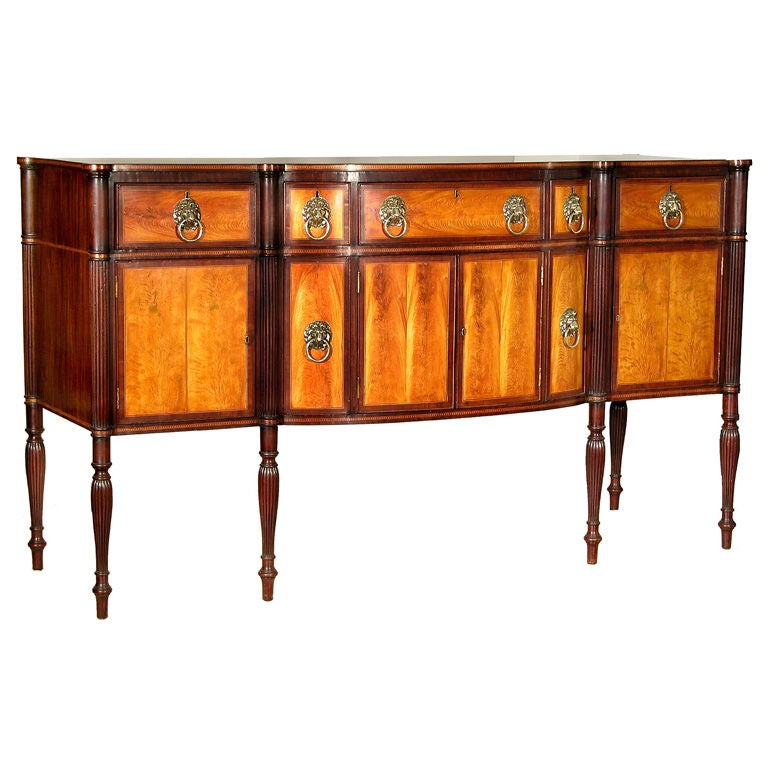 Flame Birch Federal Sheraton Bow-Front Sideboard, Boston For Sale