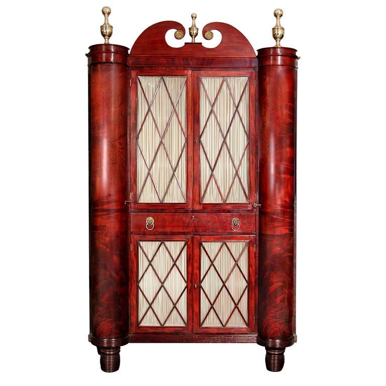 Classical Figured Mahogany Bookcase Cabinet, Baltimore, 1830-1840 For Sale