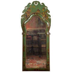 Opulent Green Lacquer or Chinoiserie Mirror with Beveled Glass, China