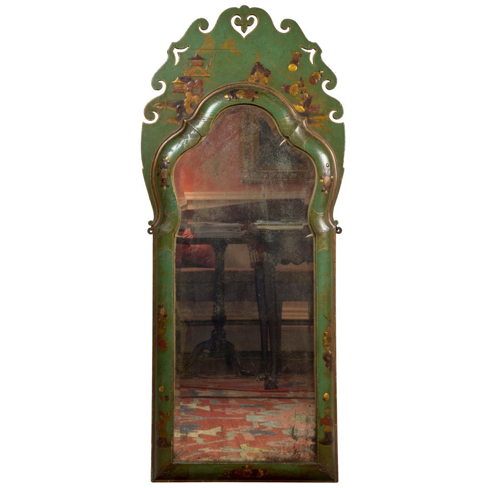 Opulent Green Lacquer or Chinoiserie Mirror with Beveled Glass, China For Sale