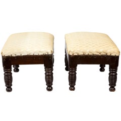 Pair of Diminutive Footstools with Ring Turnings, American, circa 1820-1840