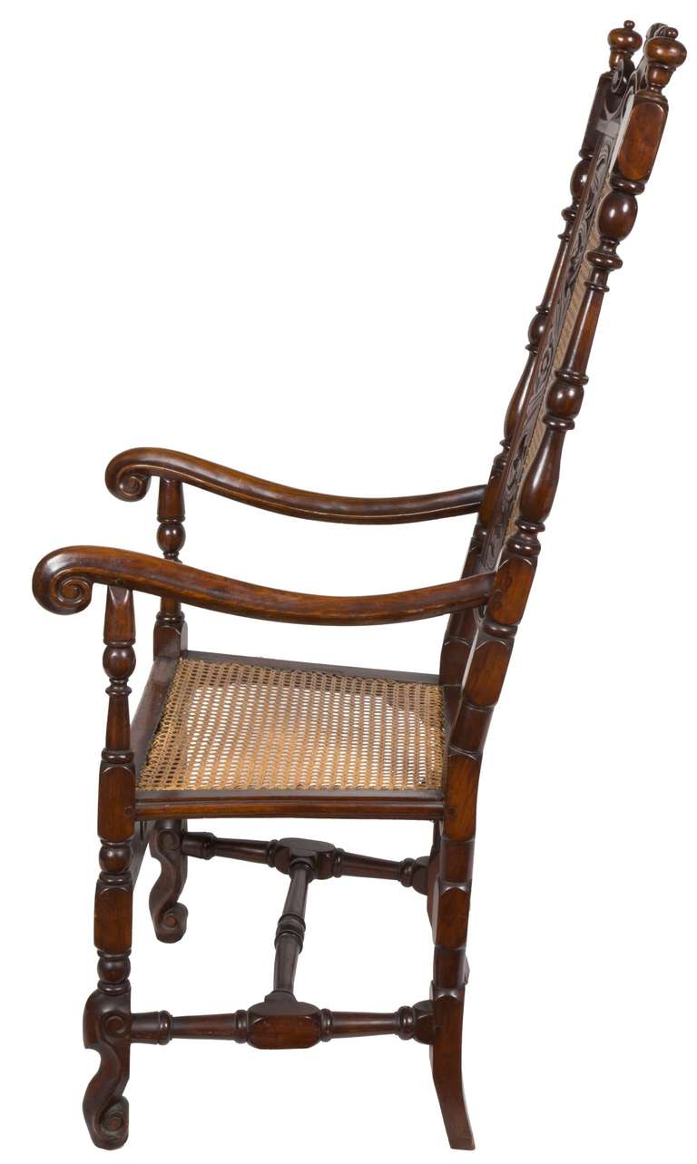 Carved Beech William & Mary, Caned Armchair, Flemish or English, 17th Century For Sale 2