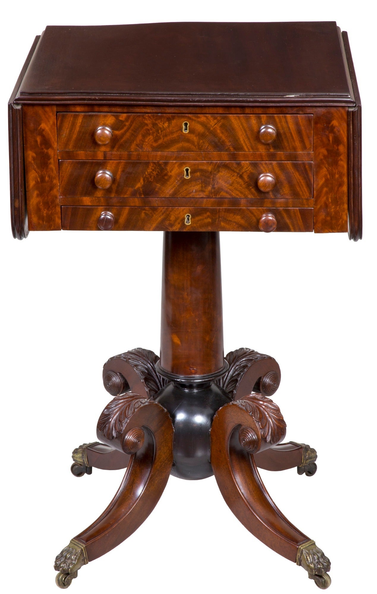 American Classical Mahogany Worktable with “Cannon Ball” Base, Boston or Salem For Sale