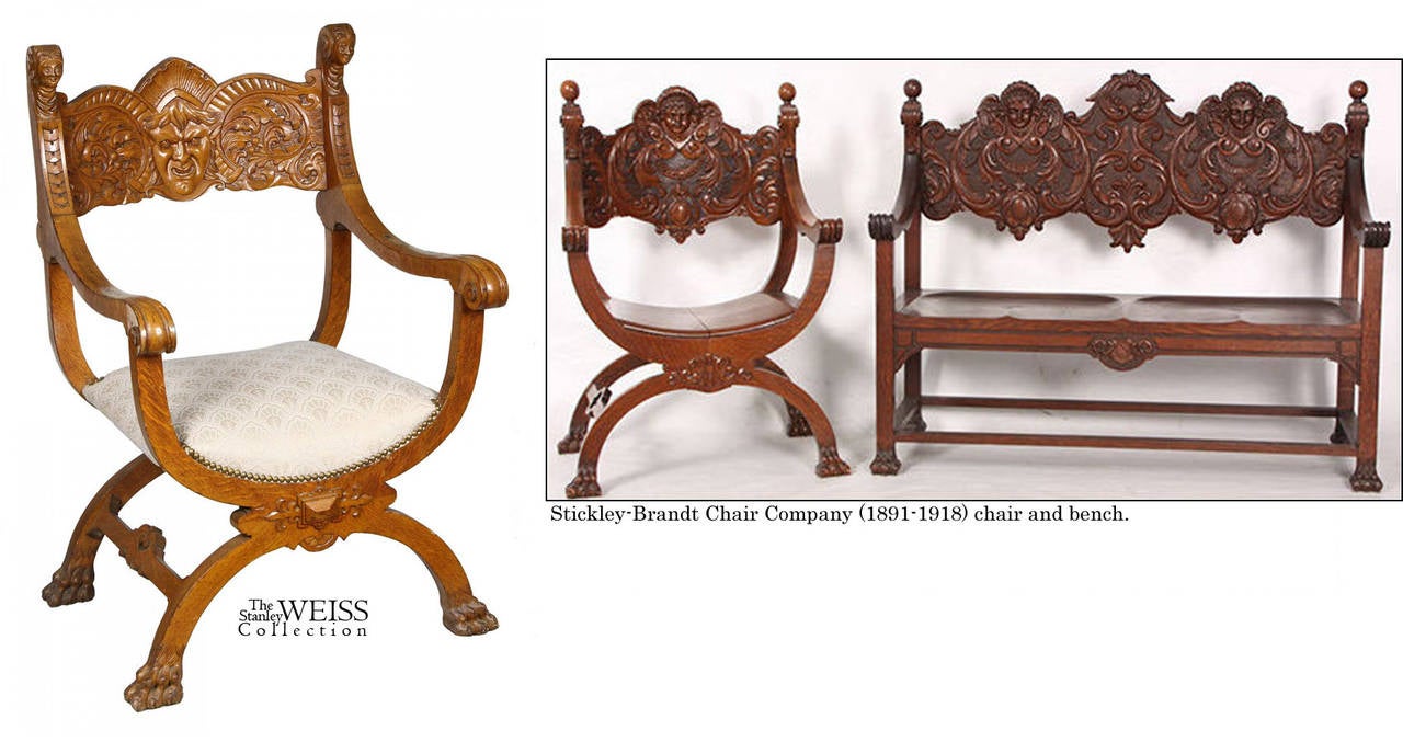 American Oak Grecian Curule Chair, Probably Stickley-Brandt Chair Co, NY, circa 1890-1918 For Sale